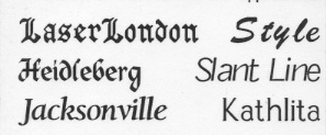 LaserLondon, Heidleberg,
Jacksonville, Style, Slant Line, Kathlita